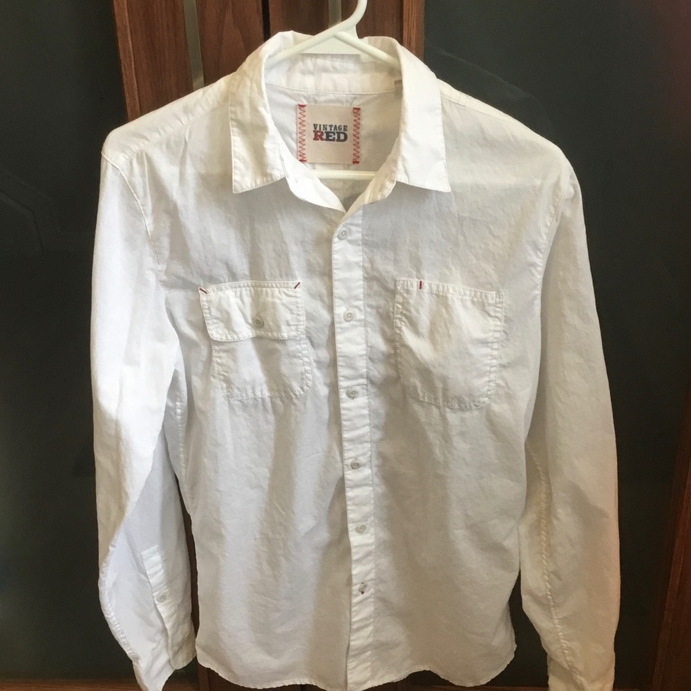 Vintage White Long-Sleeve Button-Down Shirt